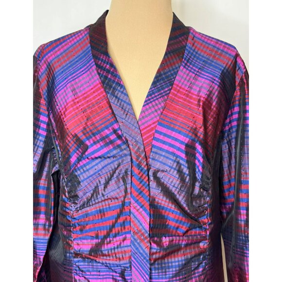 Coldwater Creek Womens Striped Silk Blend Jacket L Red Purple Blue Long Sleeve - Picture 6 of 10
